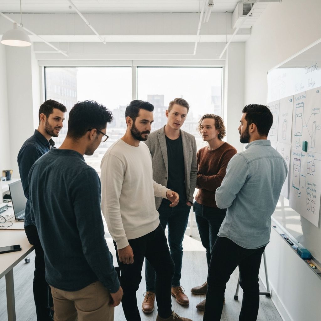 Startup founders collaborating in a modern workspace